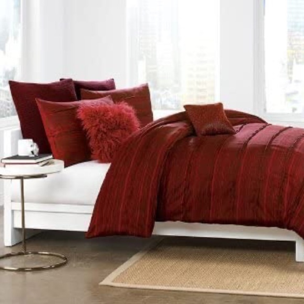 🆕🛏 Washed Stripe Box Pleat Queen Bed Skirt PORT